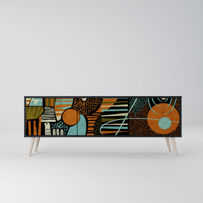 GEODE GLIMMER 3-dörrars TV-bänk i svart finish