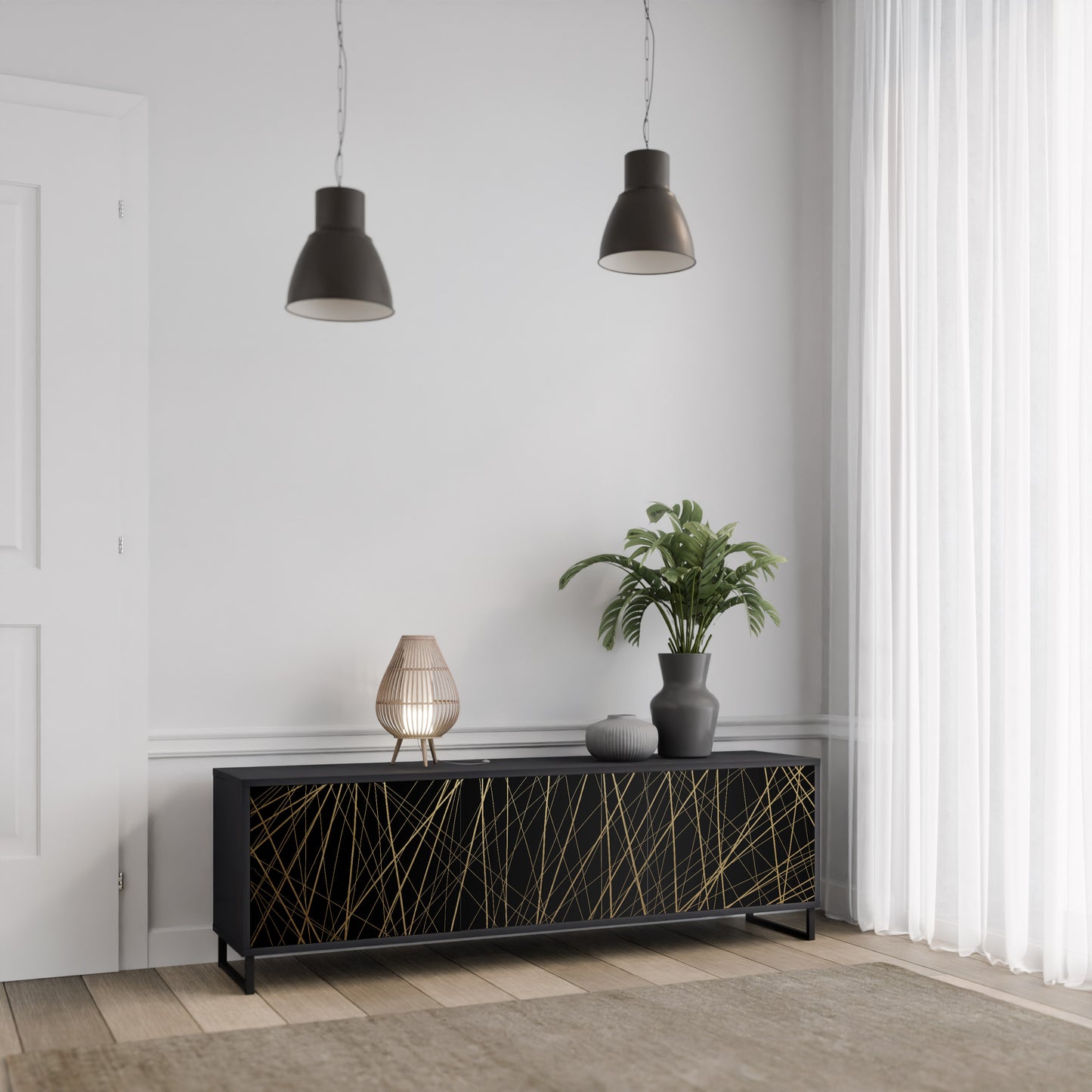 BRIGHT MESH 3-dörrars TV-bänk i svart finish