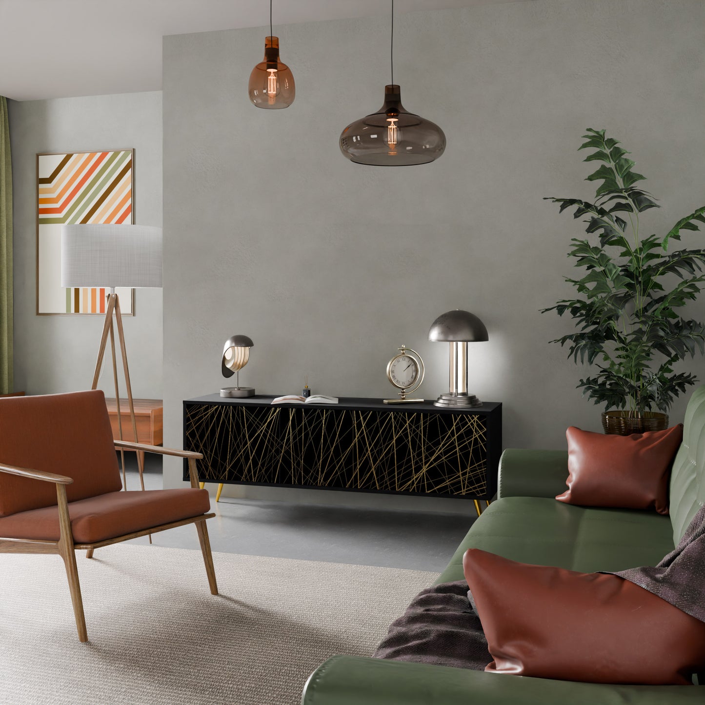 BRIGHT MESH 3-dörrars TV-bänk i svart finish