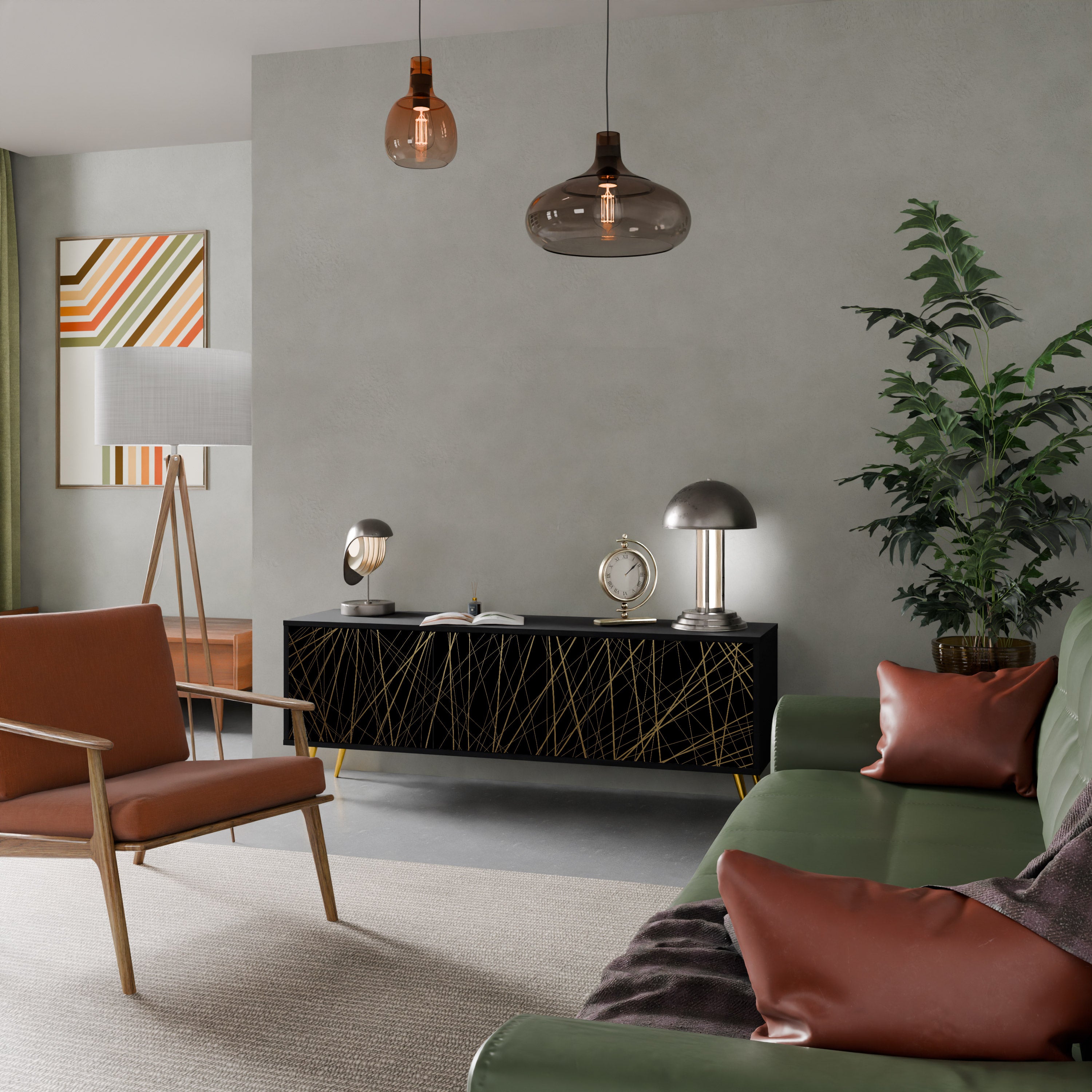 BRIGHT MESH 3-dörrars TV-bänk i svart finish