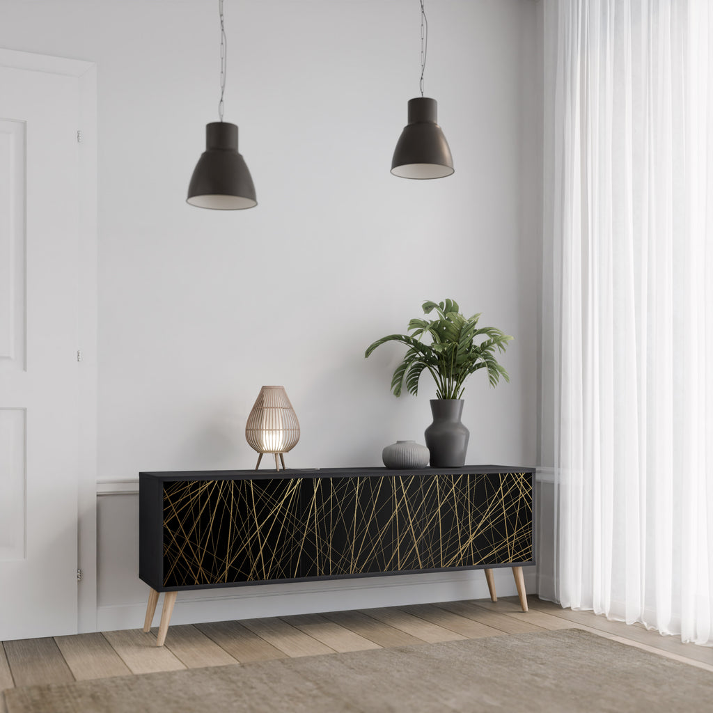 BRIGHT MESH 3-dörrars TV-bänk i svart finish