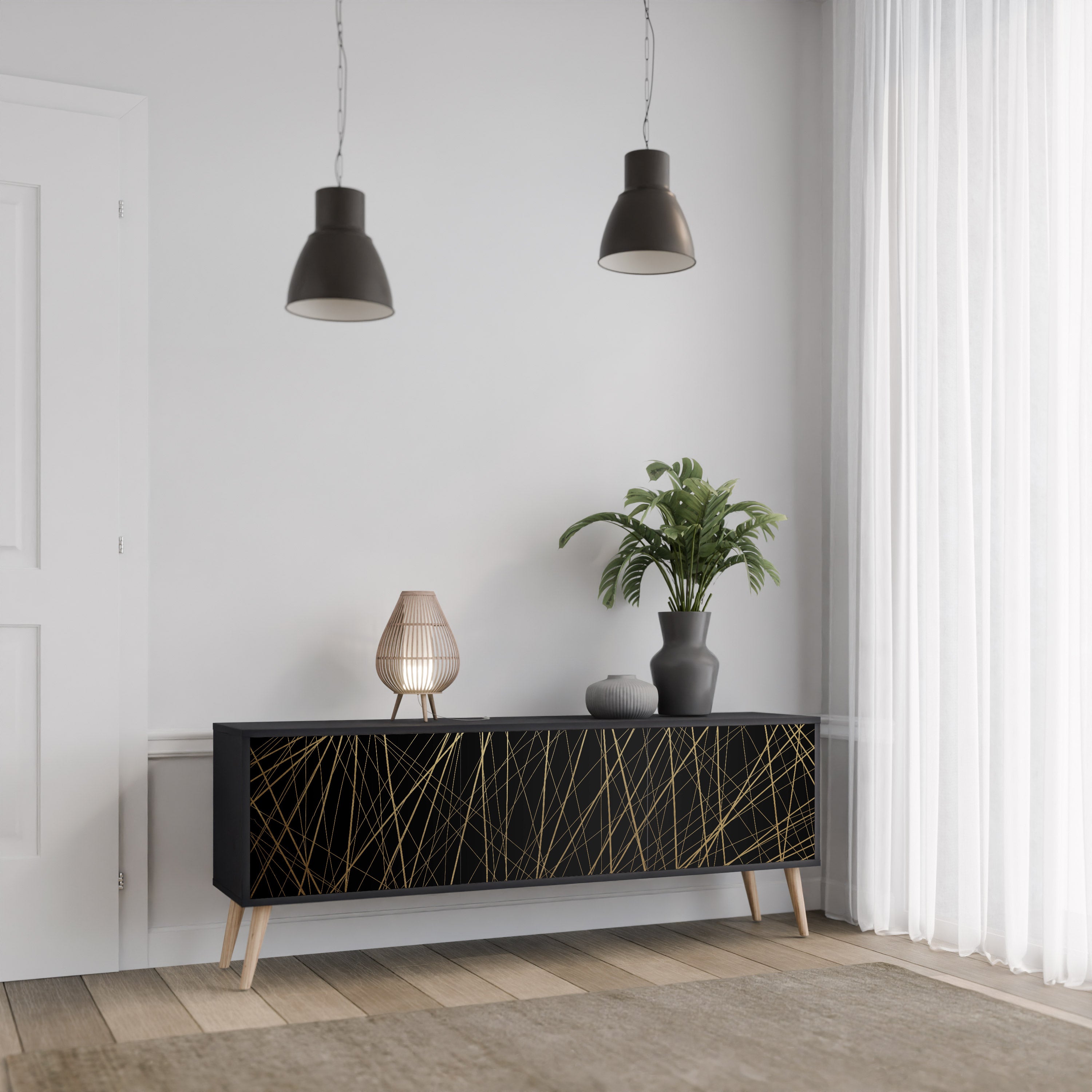 BRIGHT MESH 3-dörrars TV-bänk i svart finish