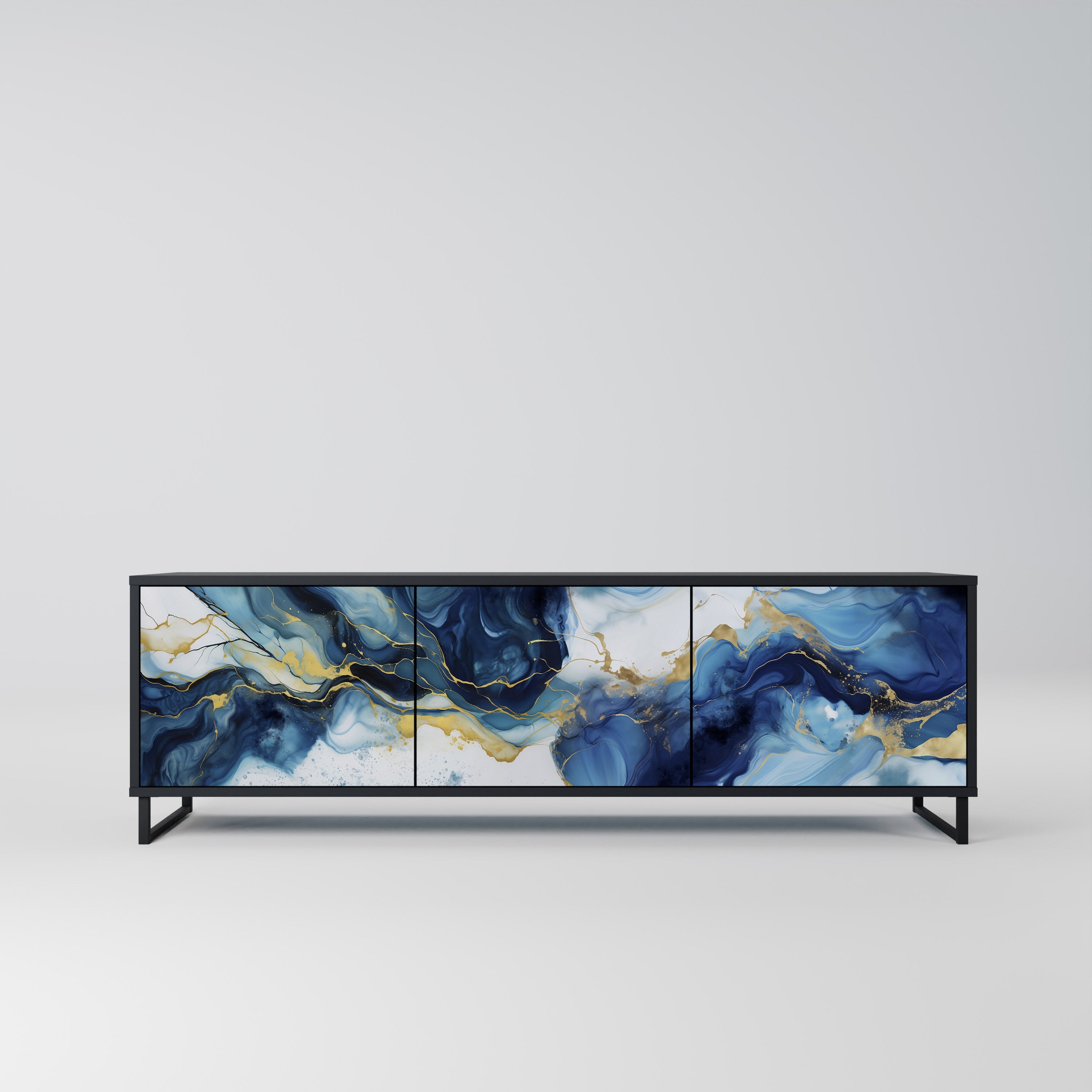 INKY MARBLE 3-dörrars TV-bänk i svart finish