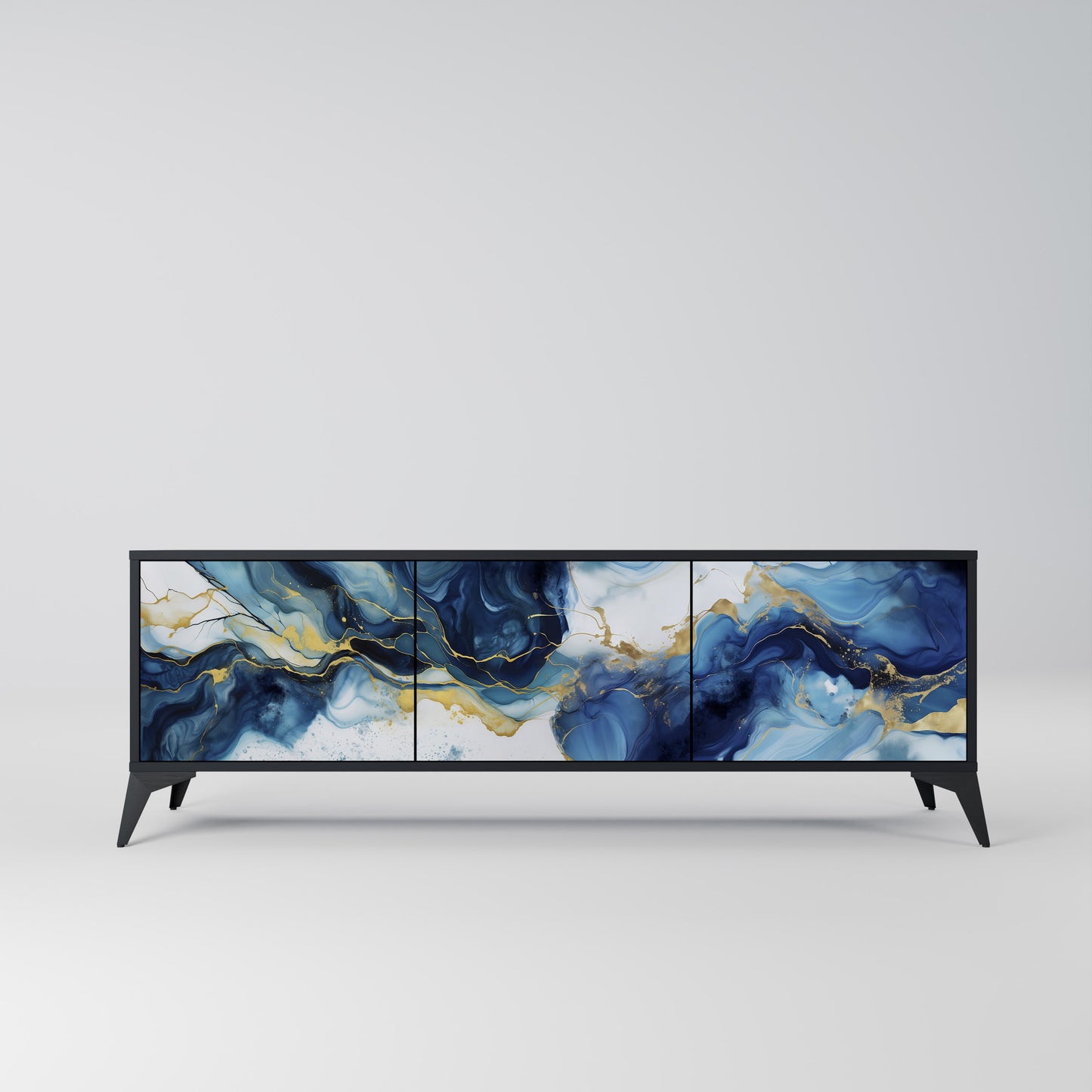 INKY MARBLE 3-dörrars TV-bänk i svart finish