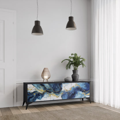 INKY MARBLE 3-dörrars TV-bänk i svart finish