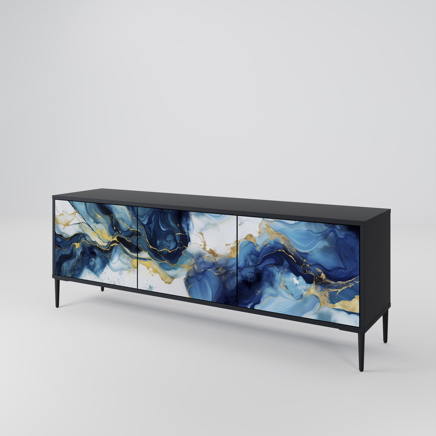 INKY MARBLE 3-dörrars TV-bänk i svart finish