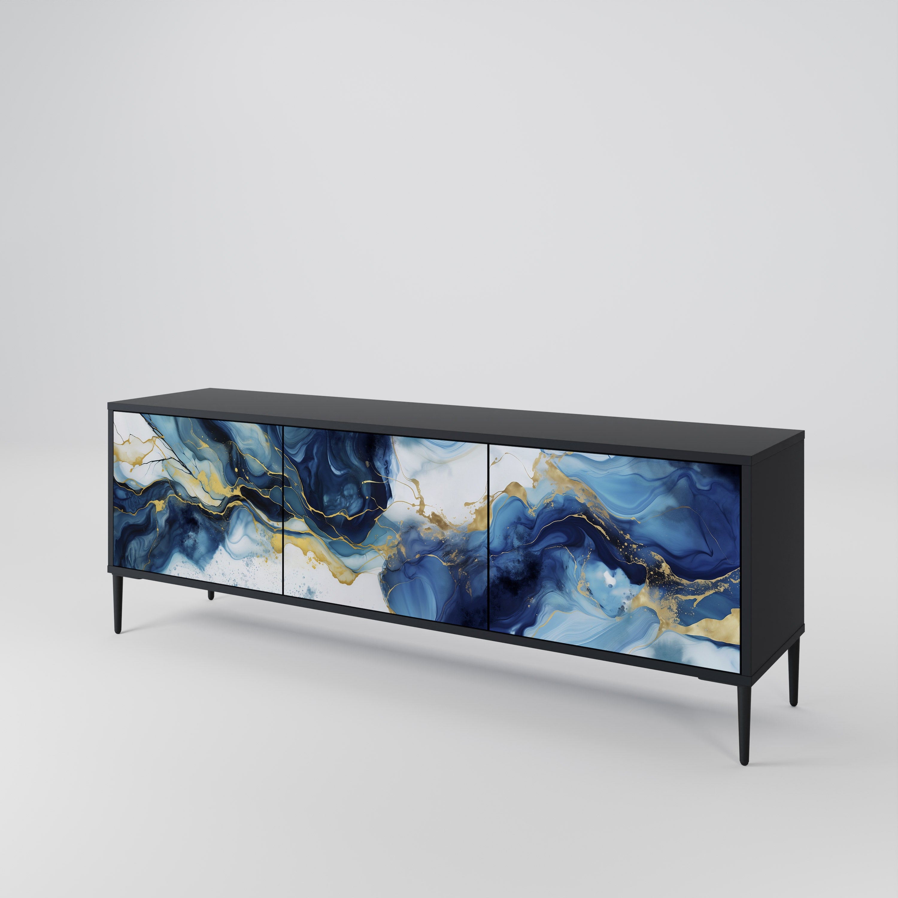 INKY MARBLE 3-dörrars TV-bänk i svart finish