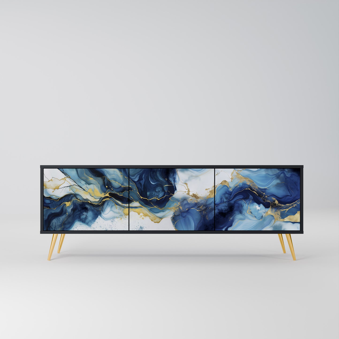 INKY MARBLE 3-dörrars TV-bänk i svart finish