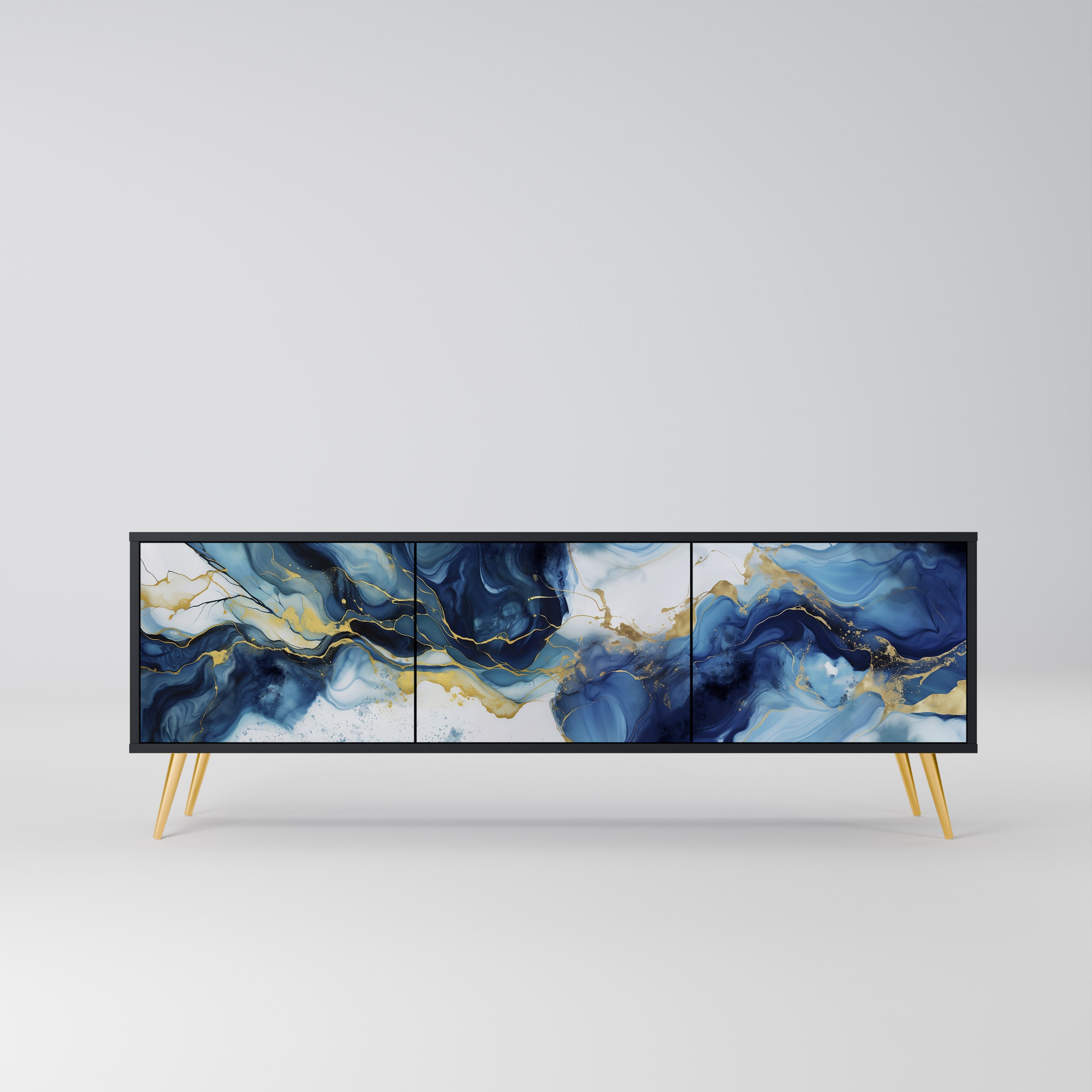 INKY MARBLE 3-dörrars TV-bänk i svart finish