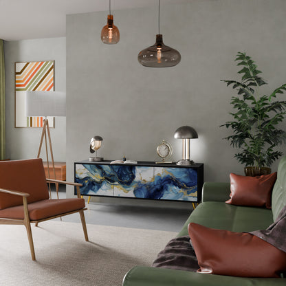 INKY MARBLE 3-dörrars TV-bänk i svart finish