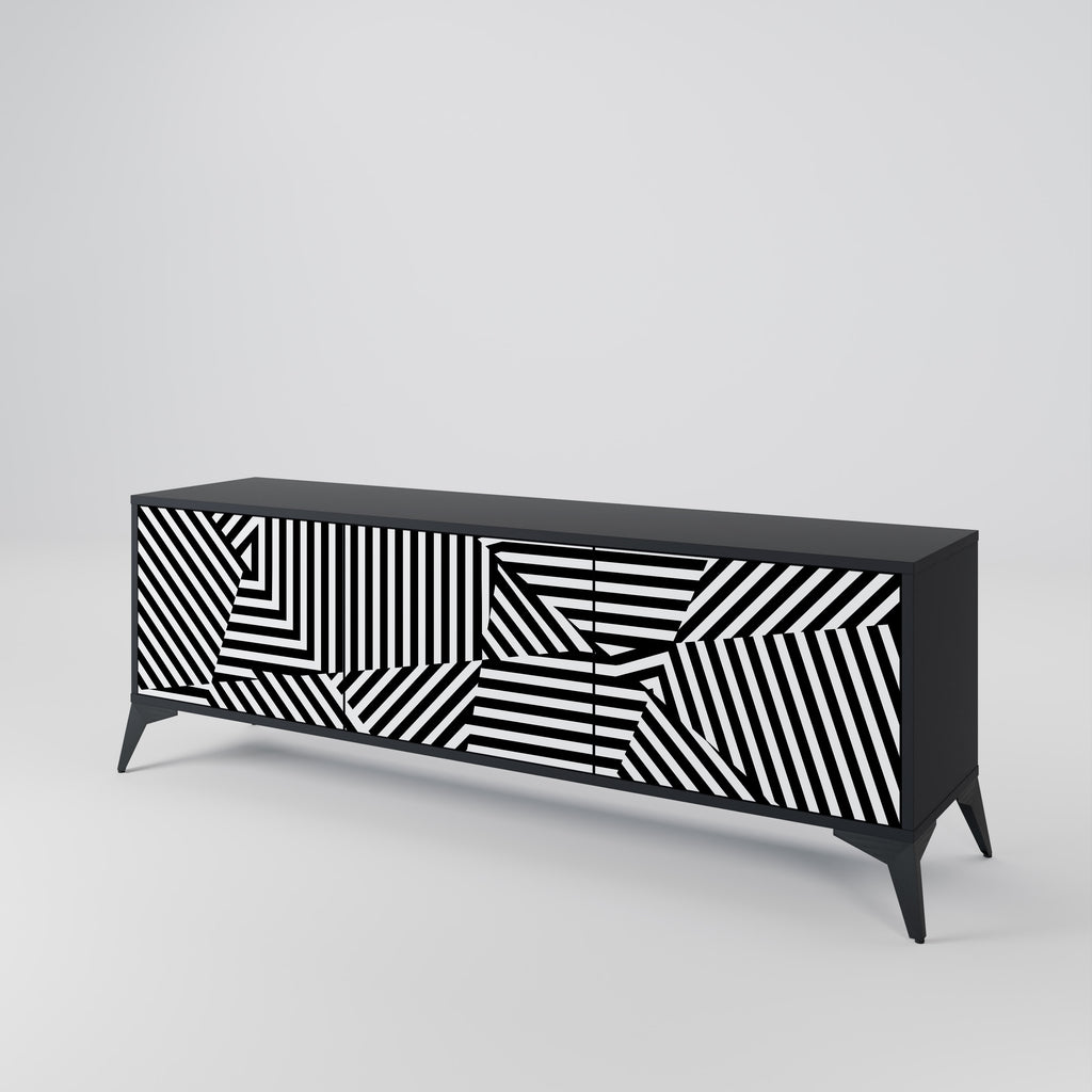 ILLUSIONARY LATTICE 3-Door TV Stand in Black Finish