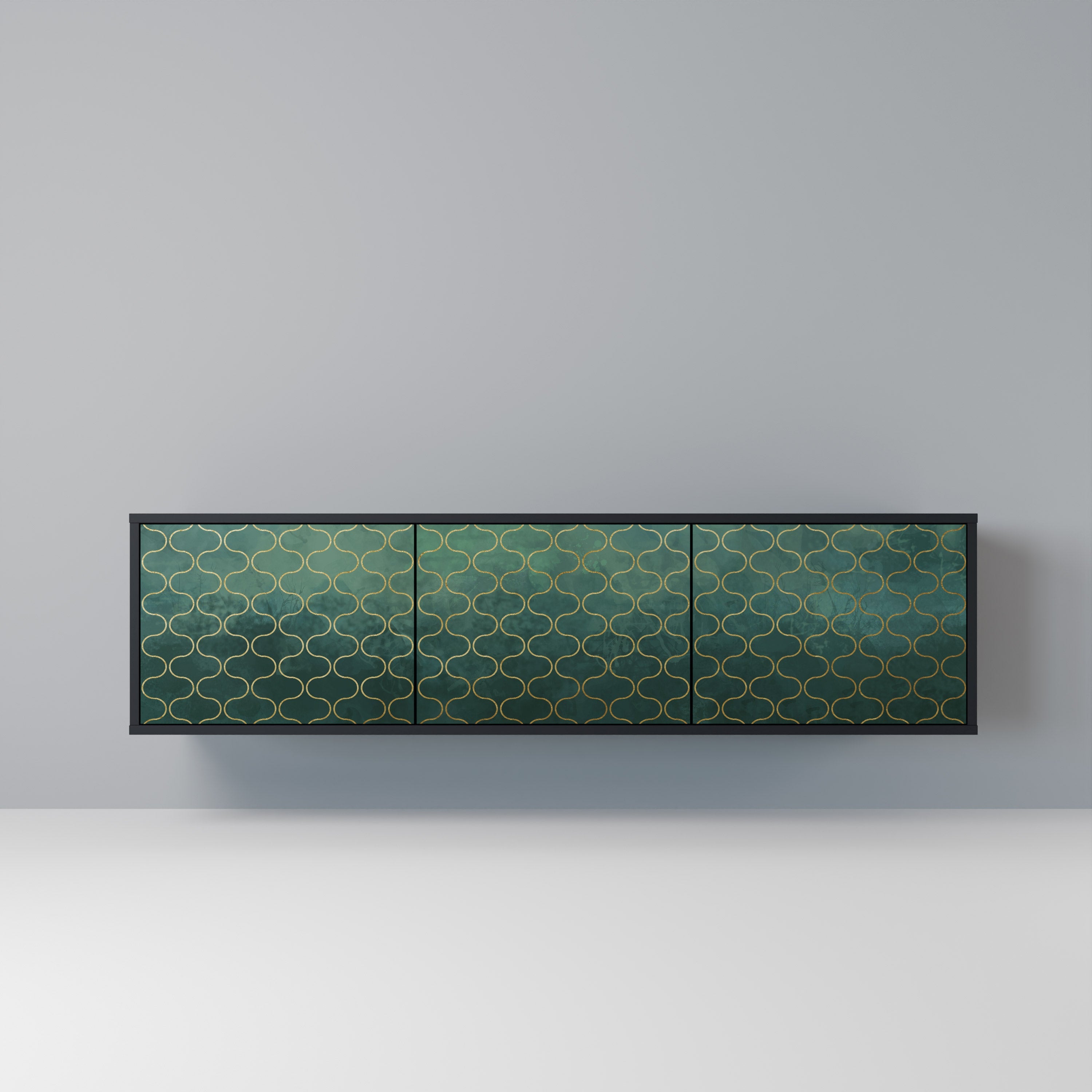 TESSELATED GREENERY 3-dörrars TV-bänk i svart finish