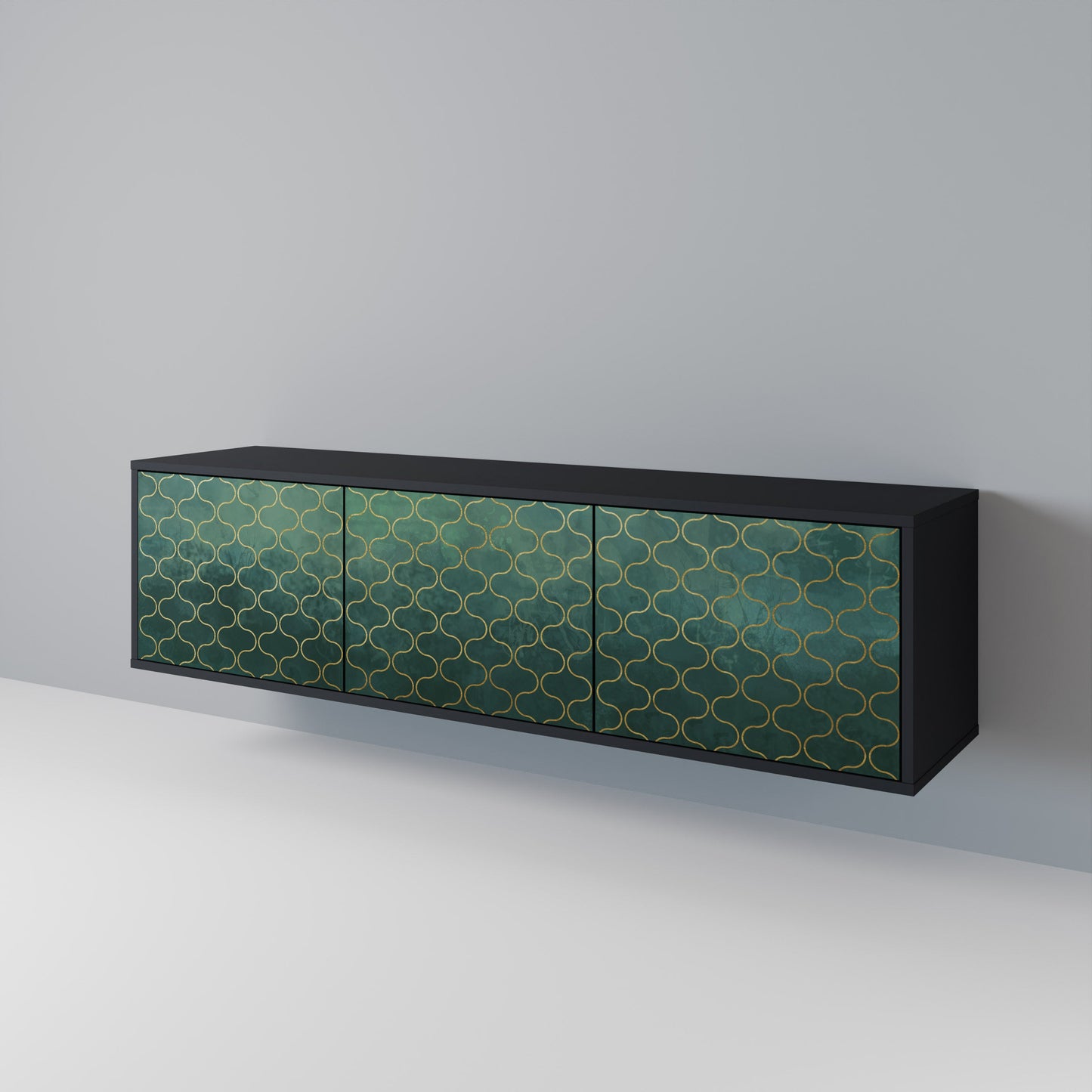 TESSELATED GREENERY 3-dörrars TV-bänk i svart finish