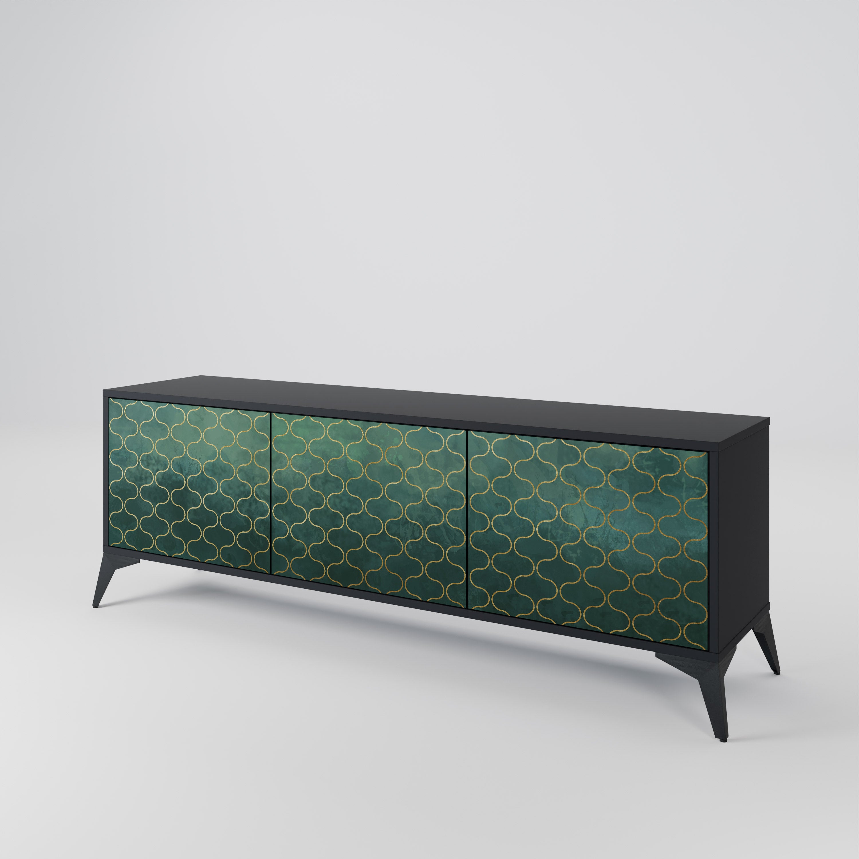TESSELATED GREENERY 3-dörrars TV-bänk i svart finish