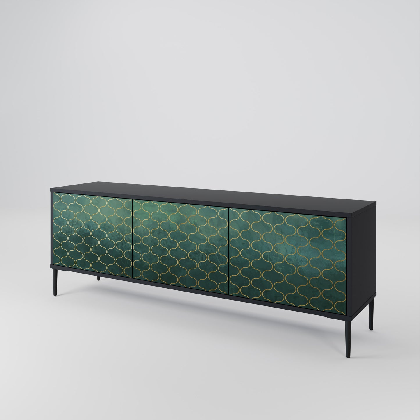 TESSELATED GREENERY 3-dörrars TV-bänk i svart finish