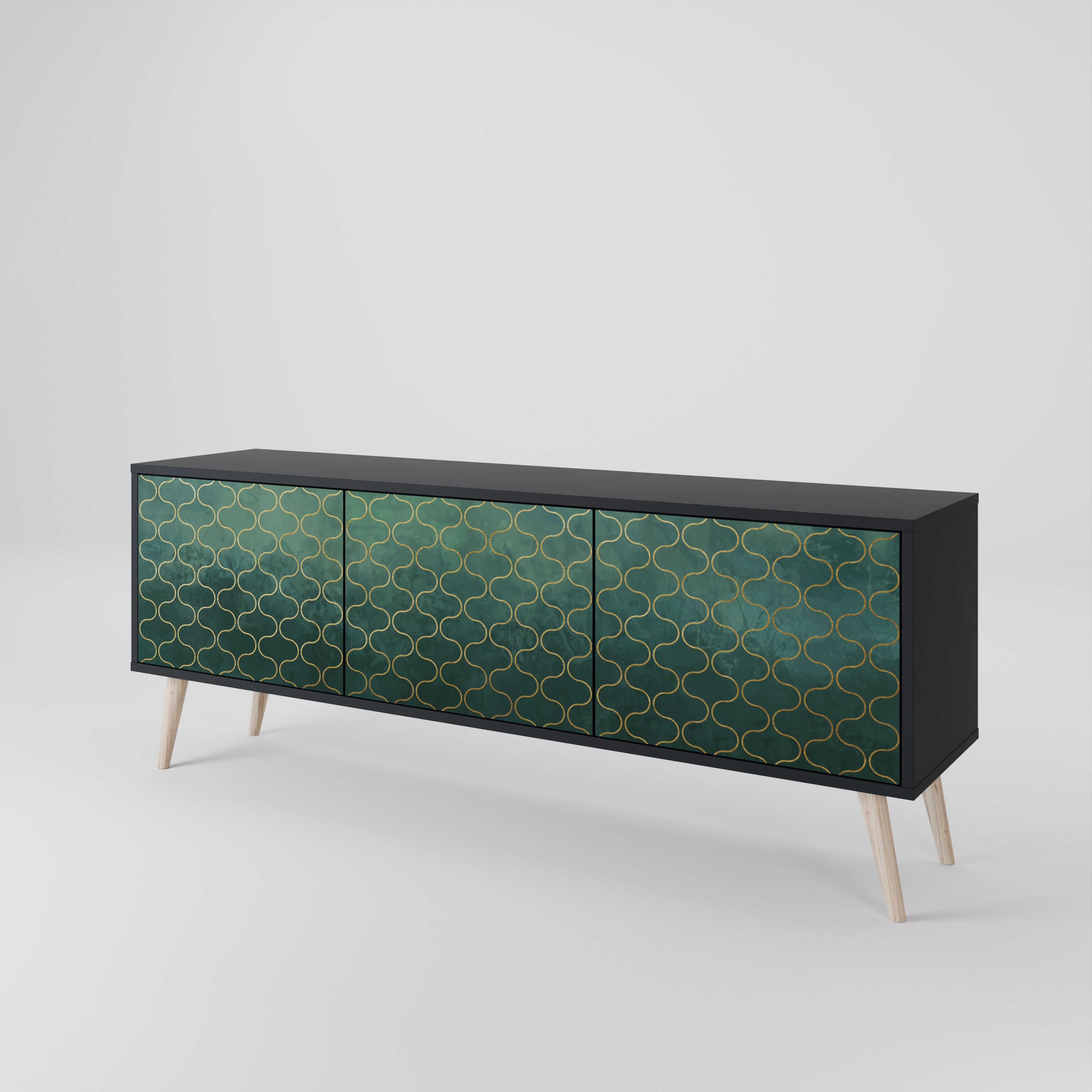 TESSELATED GREENERY 3-dörrars TV-bänk i svart finish