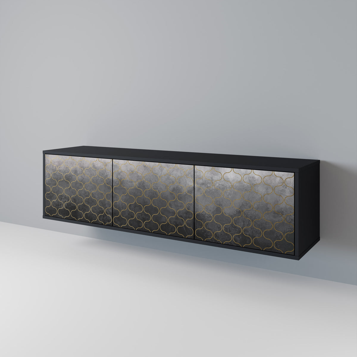 TESSELATED GRAYISH TV-bänk med 3 dörrar