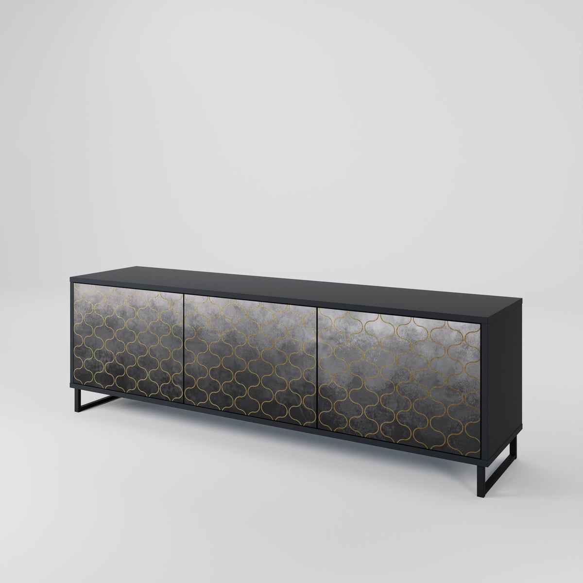 TESSELATED GRAYISH TV-bänk med 3 dörrar