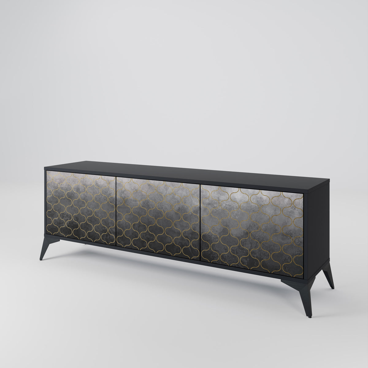 TESSELATED GRAYISH TV-bänk med 3 dörrar