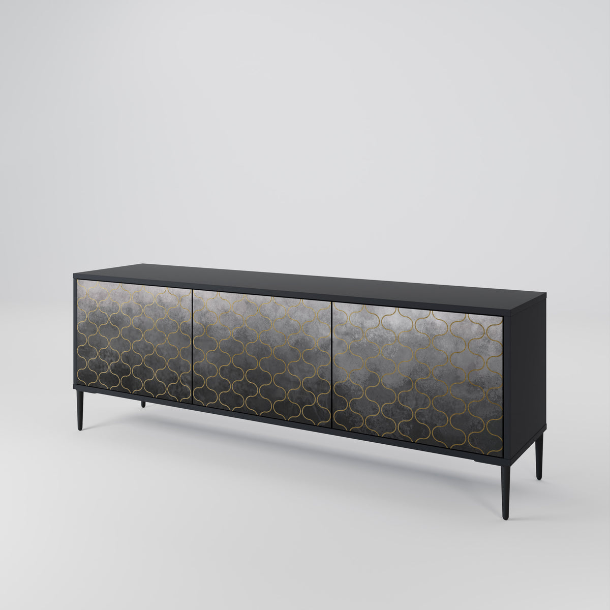TESSELATED GRAYISH TV-bänk med 3 dörrar