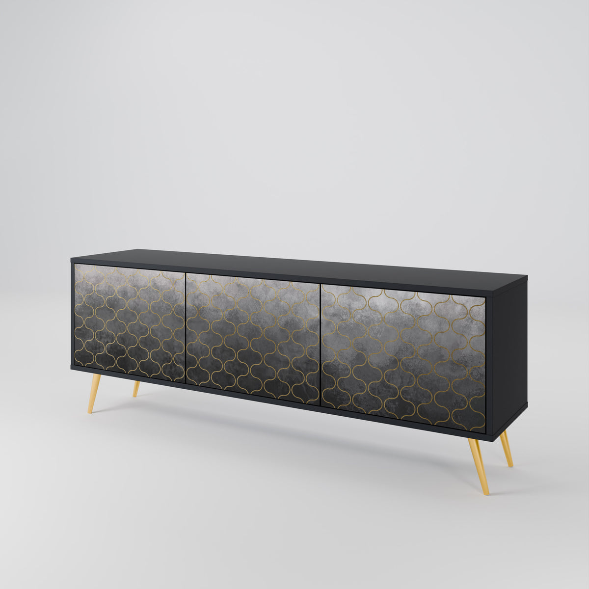 TESSELATED GRAYISH TV-bänk med 3 dörrar