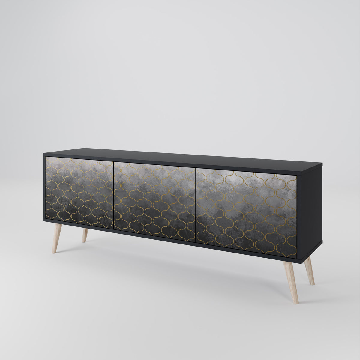 TESSELATED GRAYISH TV-bänk med 3 dörrar