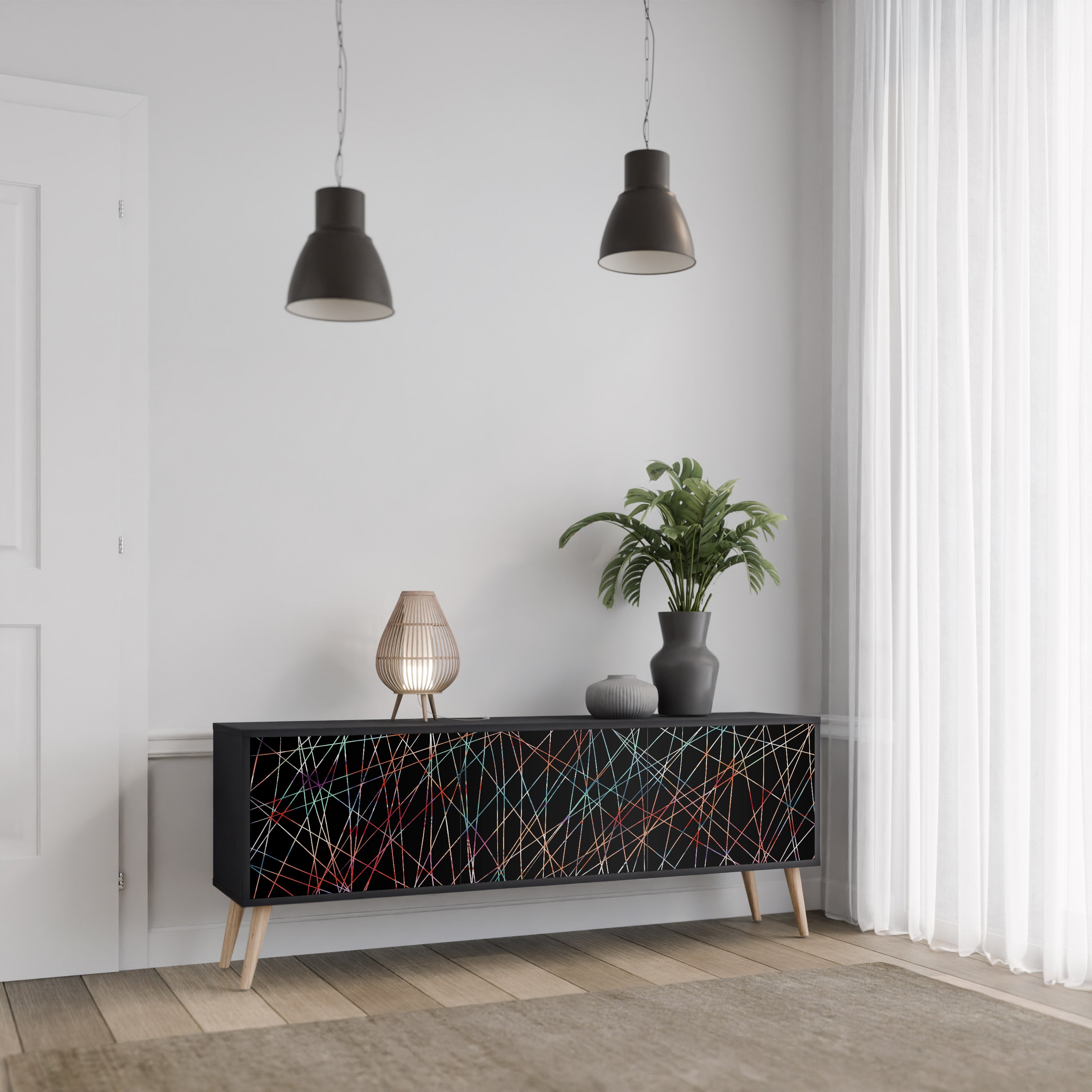 LUMINOUS SNARE 3-dörrars TV-bänk i svart finish