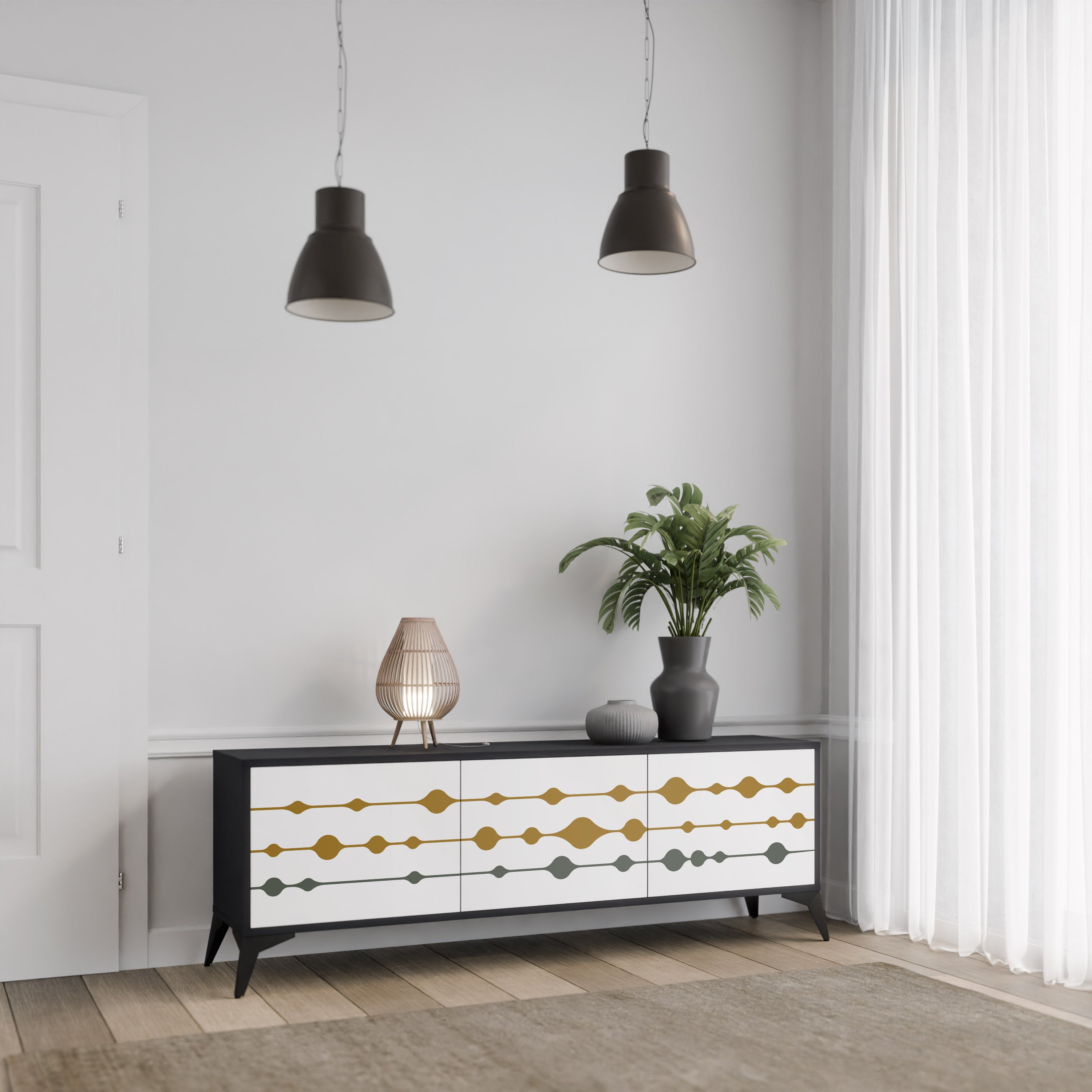 VIVID TONE 3-dörrars TV-bänk i svart finish