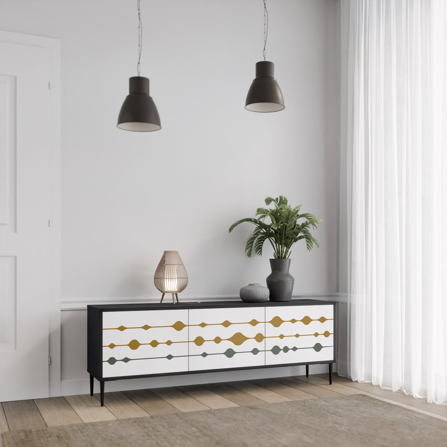 VIVID TONE 3-dörrars TV-bänk i svart finish