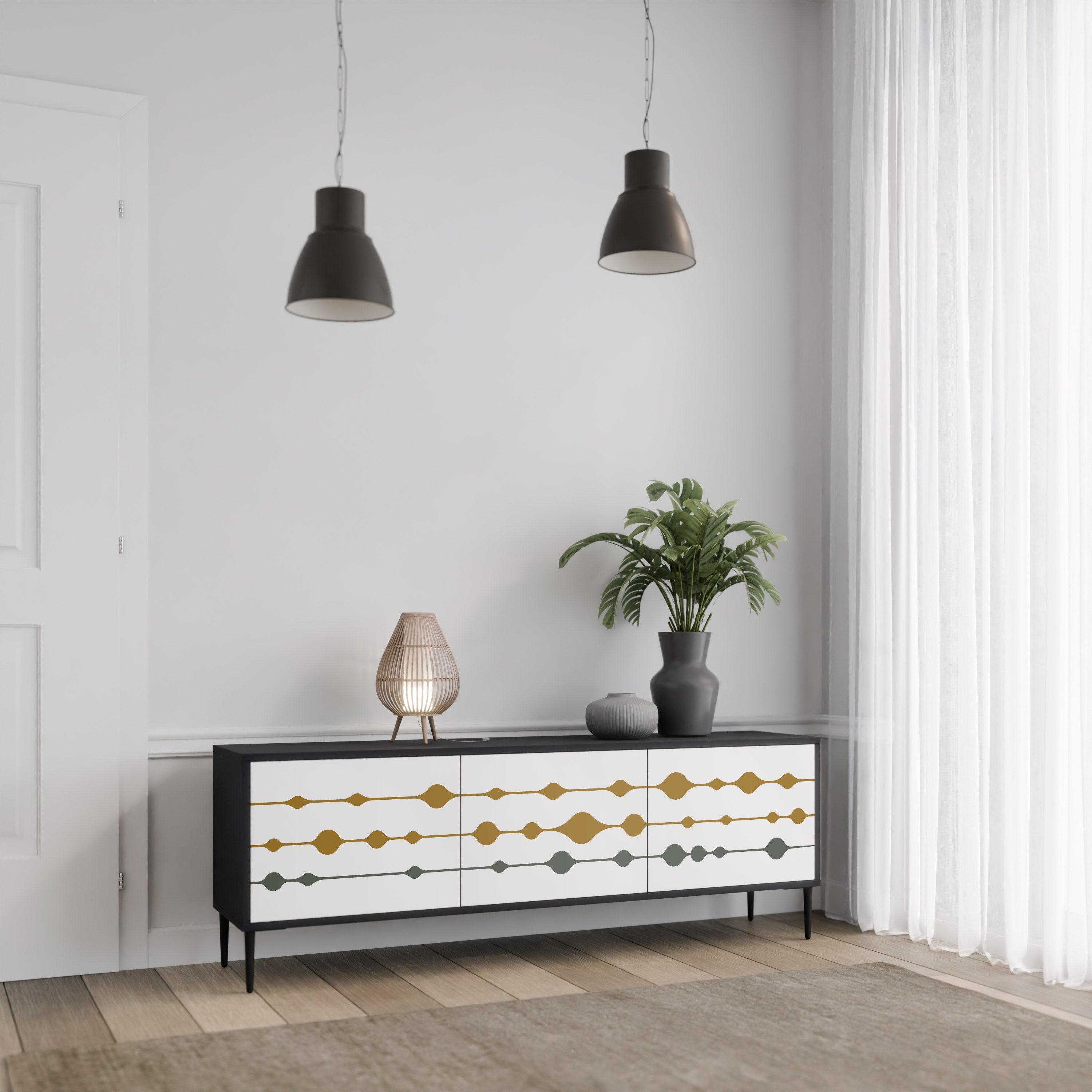 VIVID TONE 3-dörrars TV-bänk i svart finish