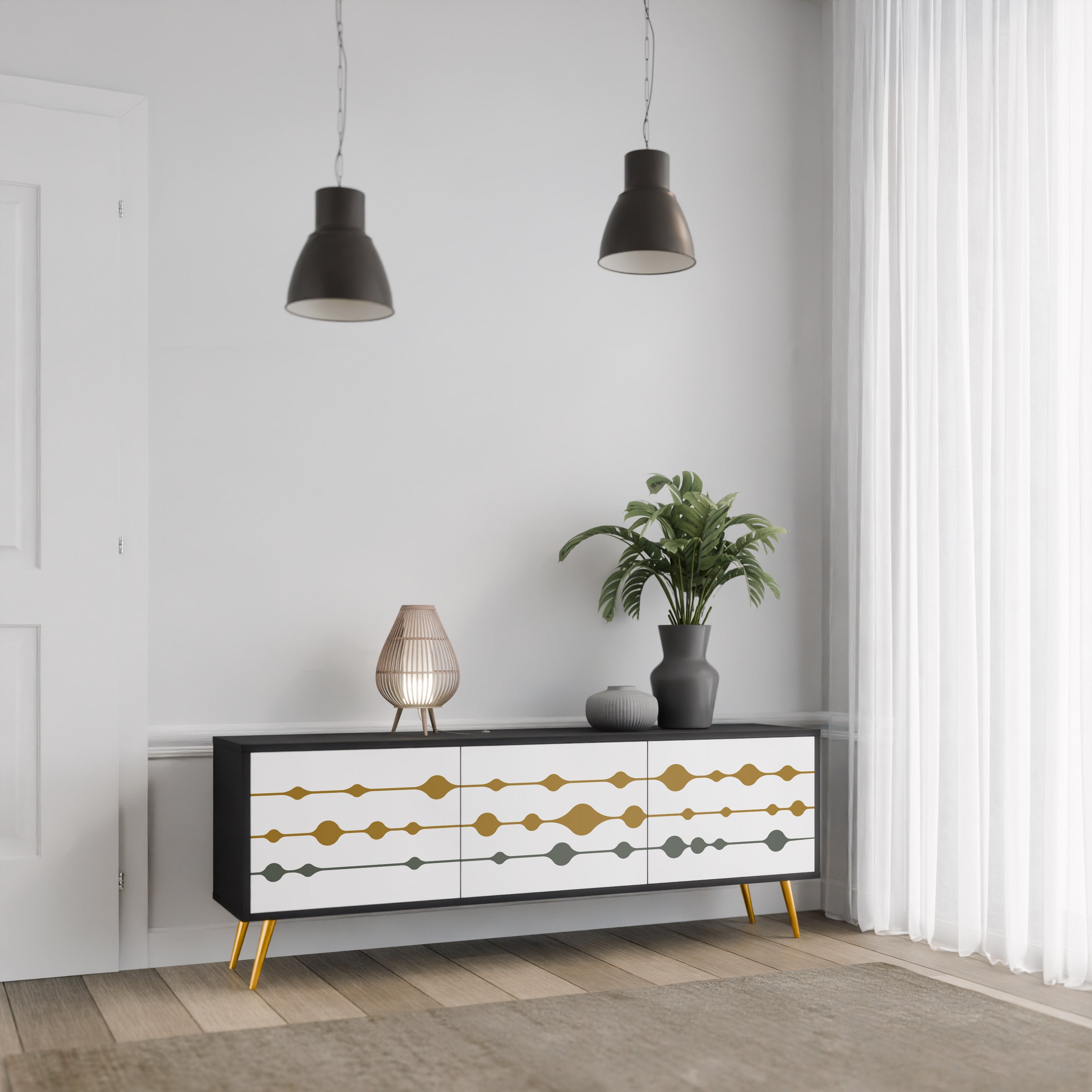 VIVID TONE 3-dörrars TV-bänk i svart finish