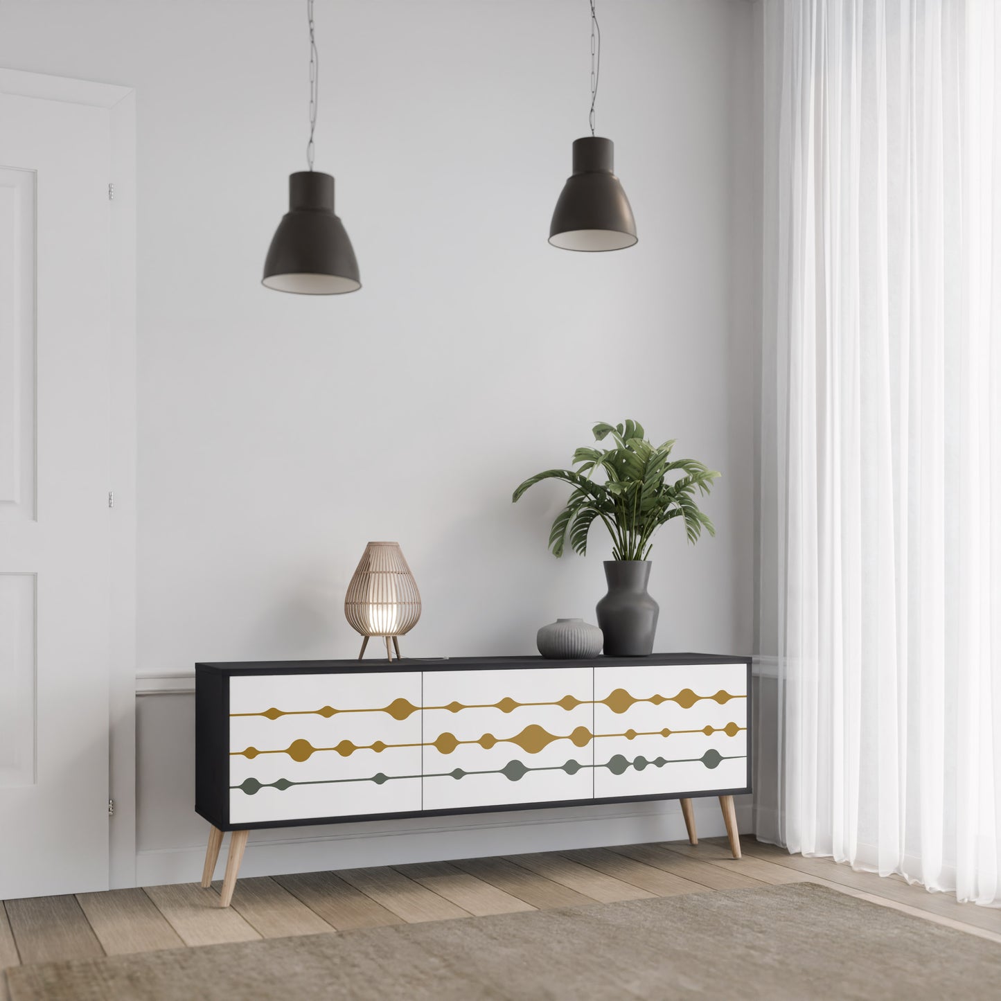 VIVID TONE 3-dörrars TV-bänk i svart finish