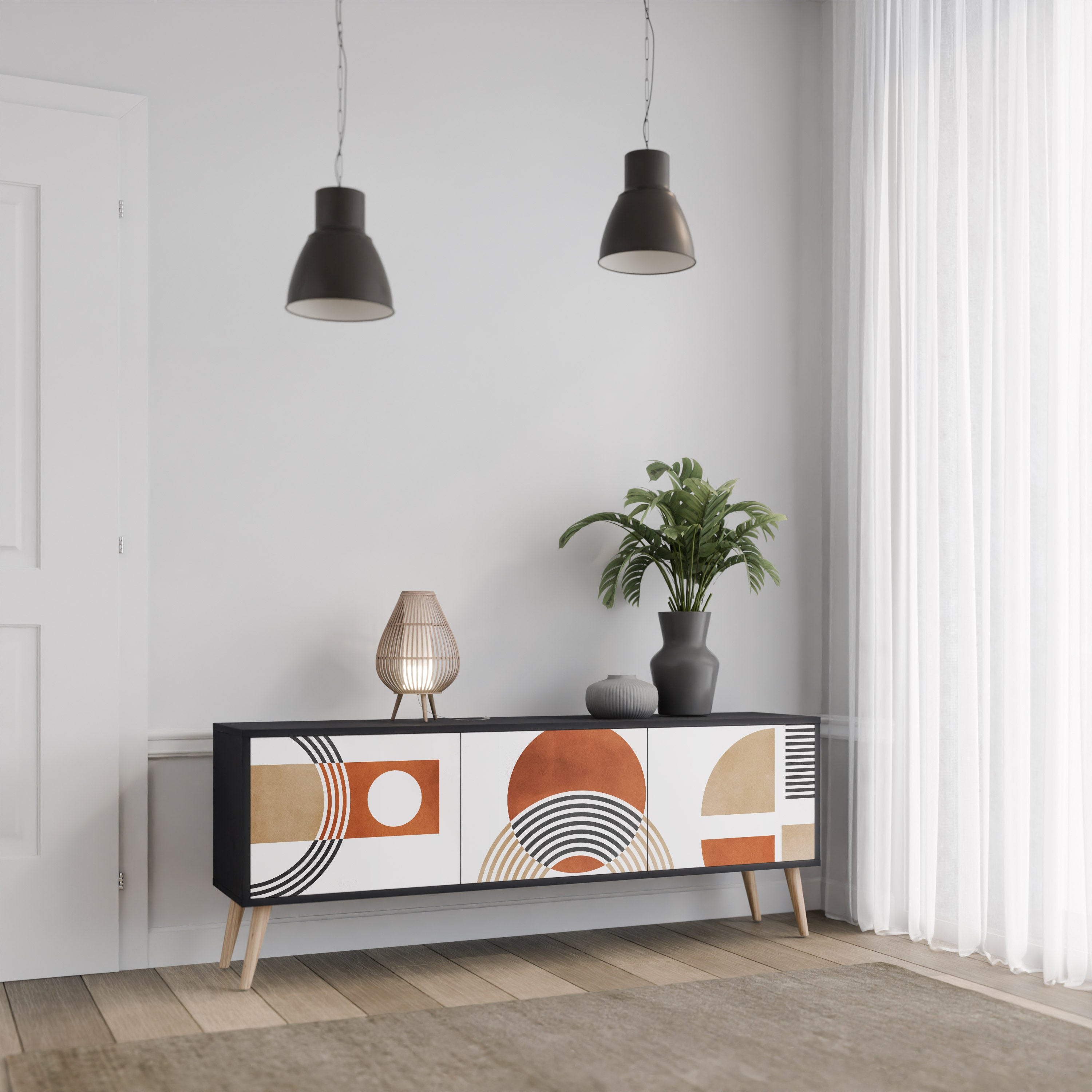 CIRCLE RHYTM 3-dörrars TV-bänk i svart finish