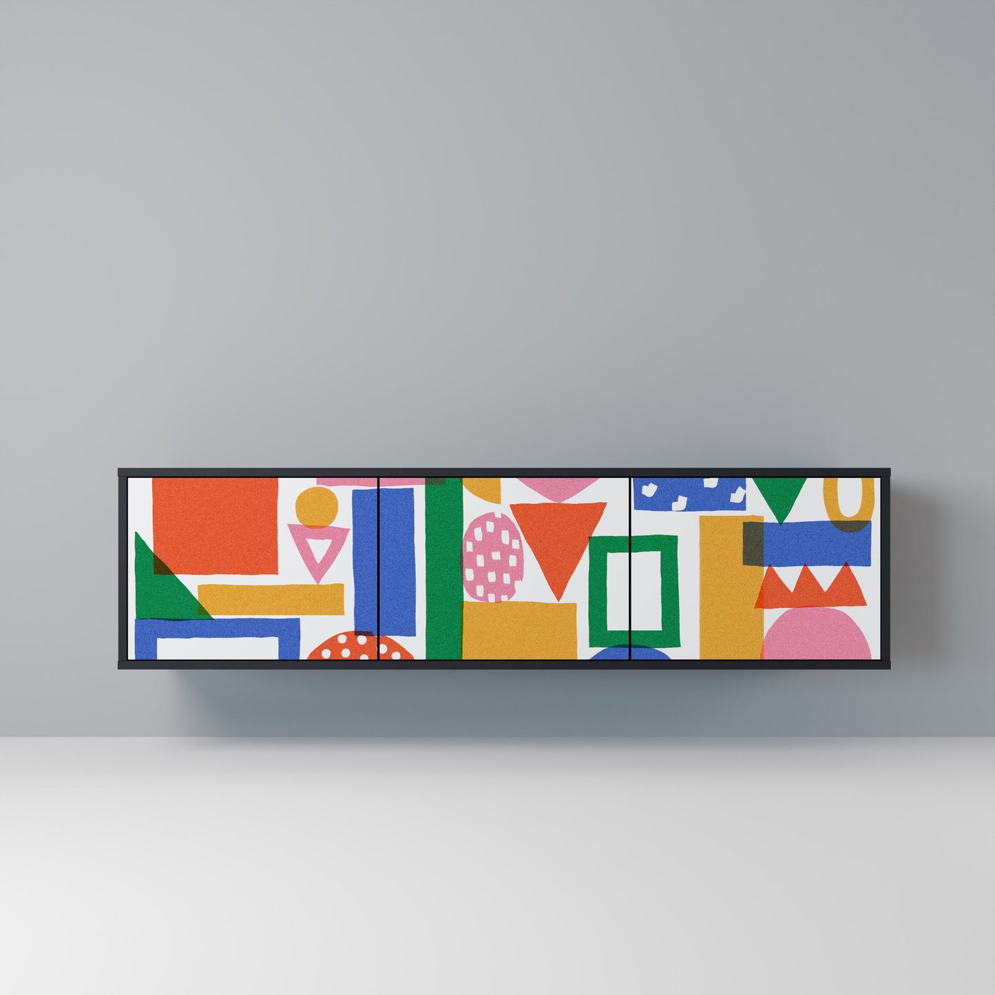 GEOMETRIC GLIMMER 3-dörrars TV-bänk i svart finish