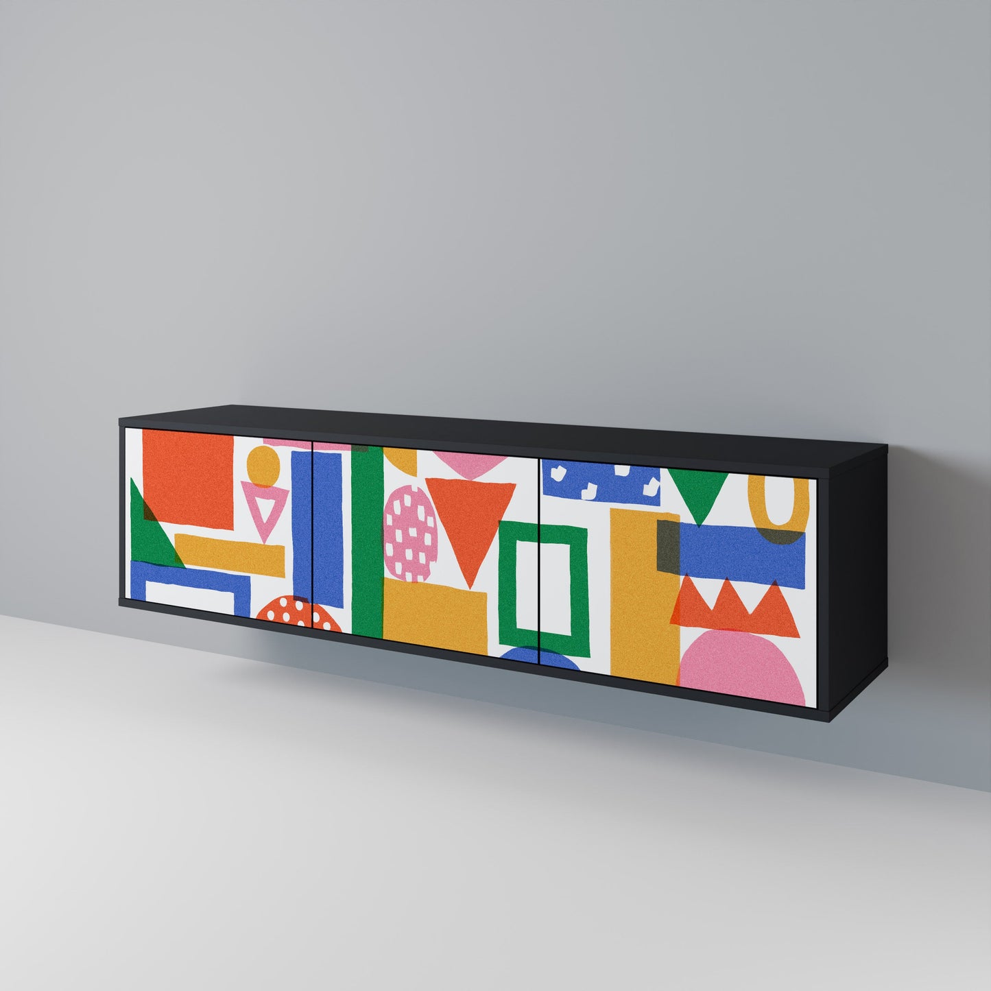GEOMETRIC GLIMMER 3-dörrars TV-bänk i svart finish