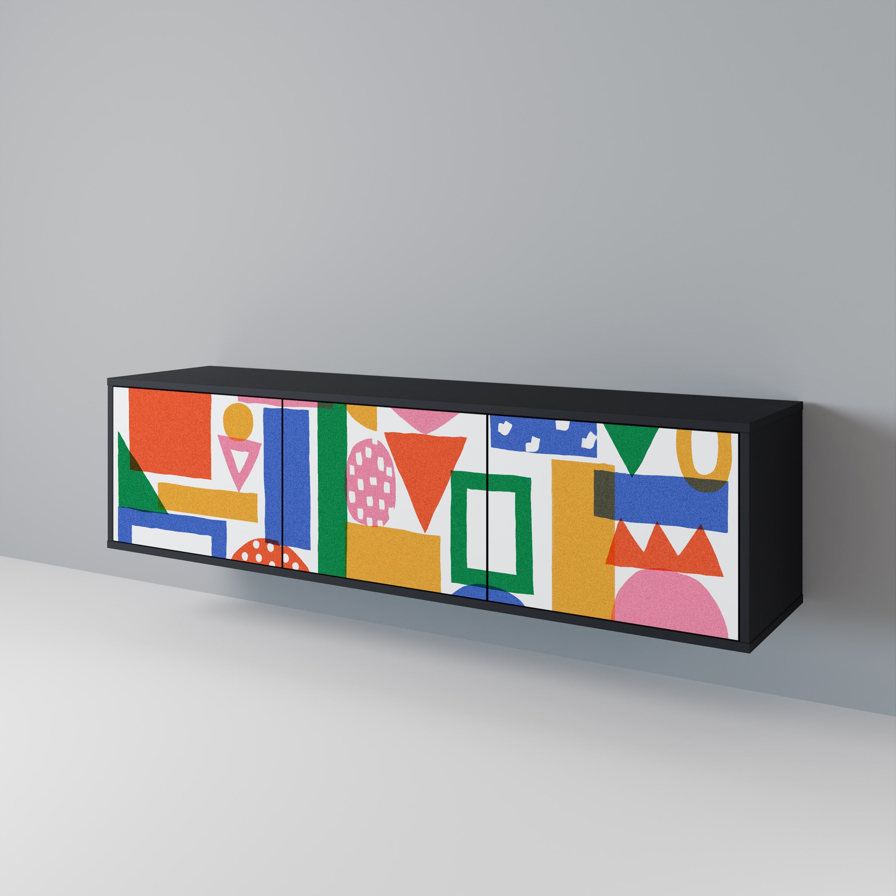 GEOMETRIC GLIMMER 3-dörrars TV-bänk i svart finish