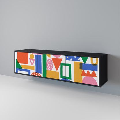 GEOMETRIC GLIMMER 3-dörrars TV-bänk i svart finish