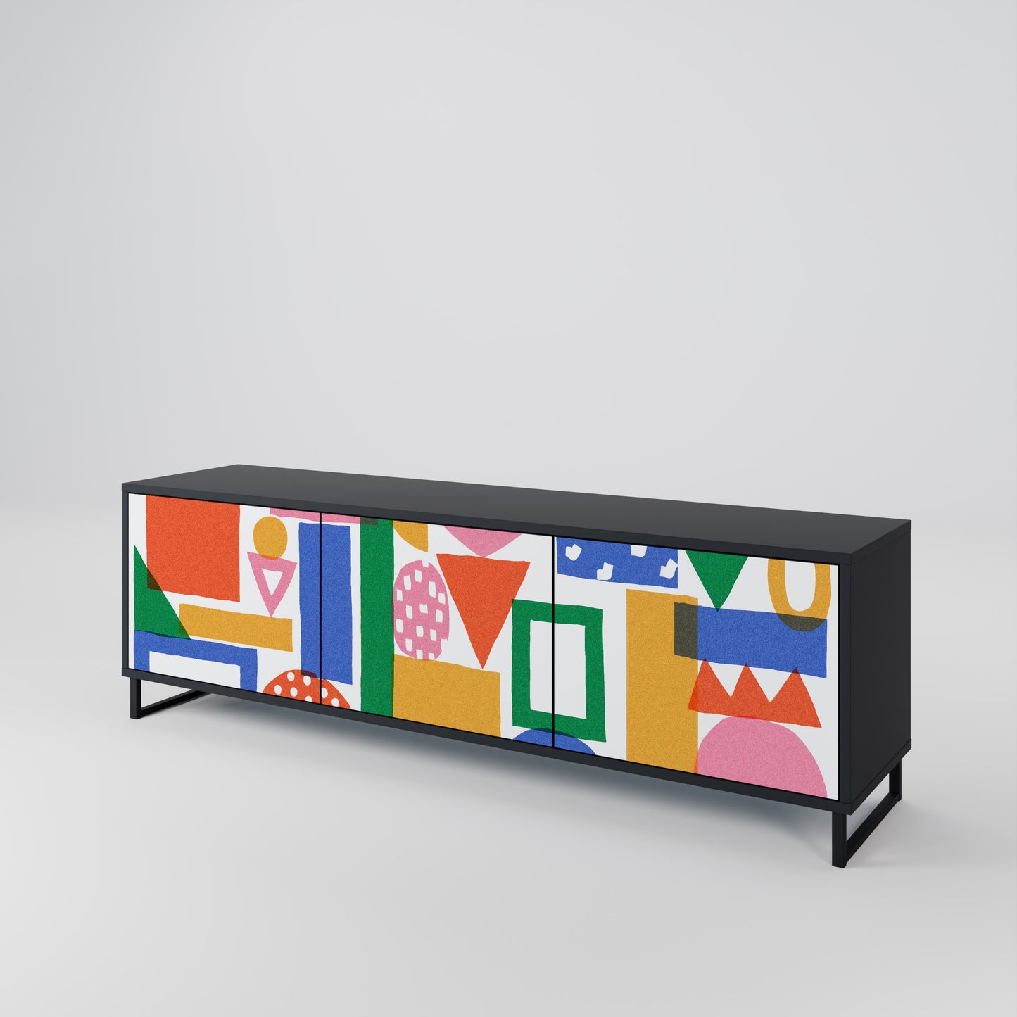 GEOMETRIC GLIMMER 3-dörrars TV-bänk i svart finish