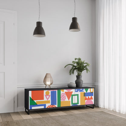 GEOMETRIC GLIMMER 3-dörrars TV-bänk i svart finish