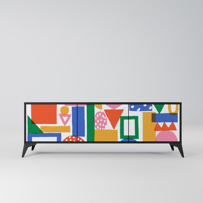 GEOMETRIC GLIMMER 3-dörrars TV-bänk i svart finish