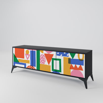 GEOMETRIC GLIMMER 3-dörrars TV-bänk i svart finish