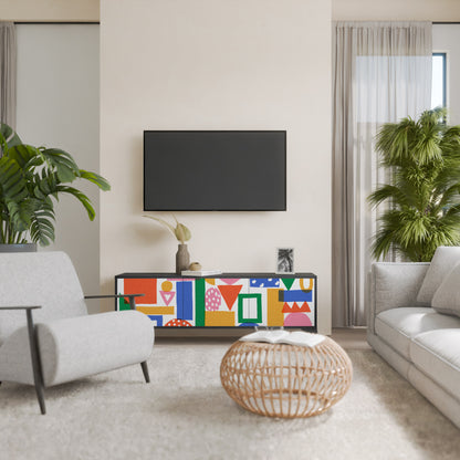 GEOMETRIC GLIMMER 3-dörrars TV-bänk i svart finish