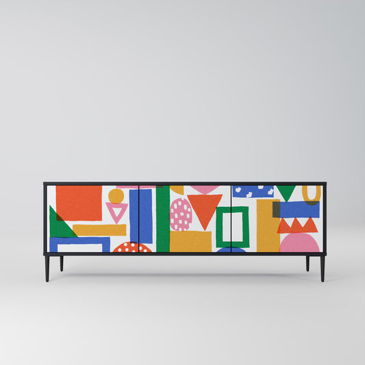 GEOMETRIC GLIMMER 3-dörrars TV-bänk i svart finish