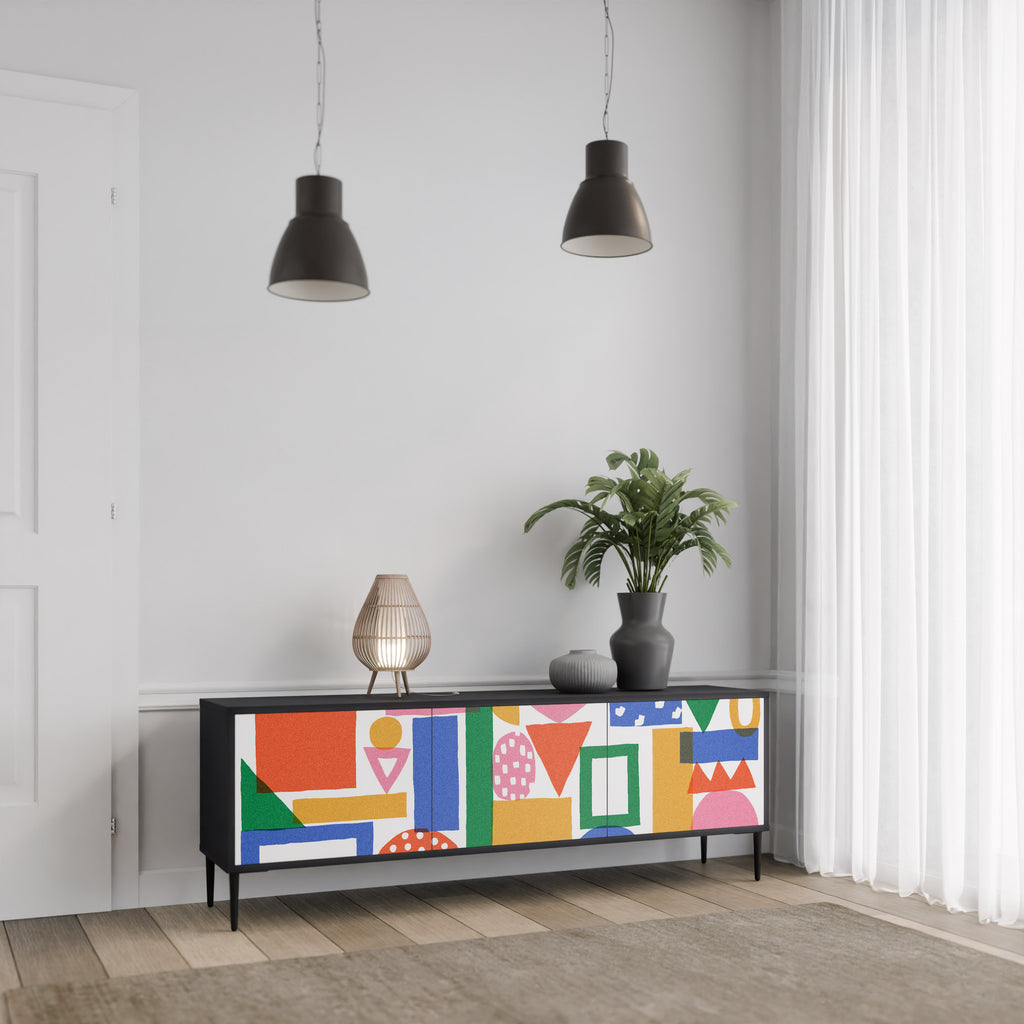 GEOMETRIC GLIMMER 3-dörrars TV-bänk i svart finish