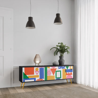 GEOMETRIC GLIMMER 3-dörrars TV-bänk i svart finish