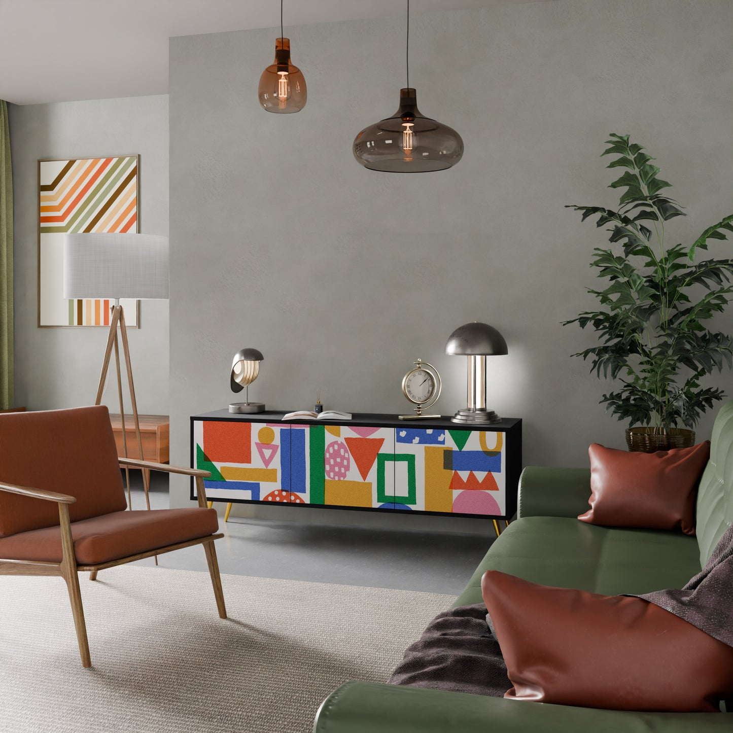 GEOMETRIC GLIMMER 3-dörrars TV-bänk i svart finish