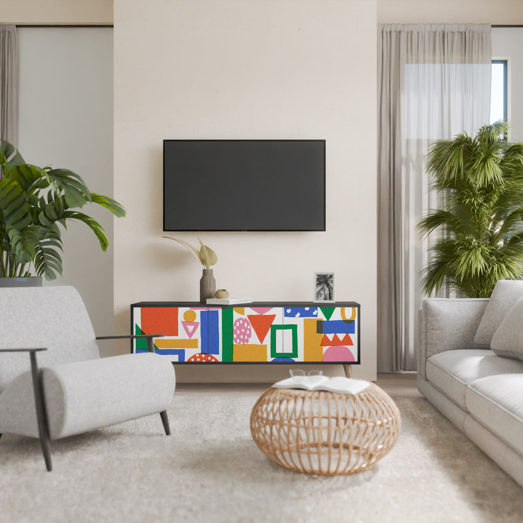 GEOMETRIC GLIMMER 3-dörrars TV-bänk i svart finish