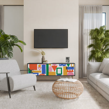 GEOMETRIC GLIMMER 3-dörrars TV-bänk i svart finish