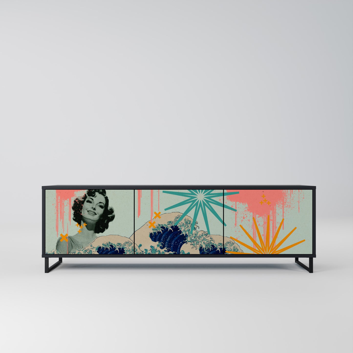 KANAGAWA BEAUTY 3-dörrars TV-bänk i svart finish