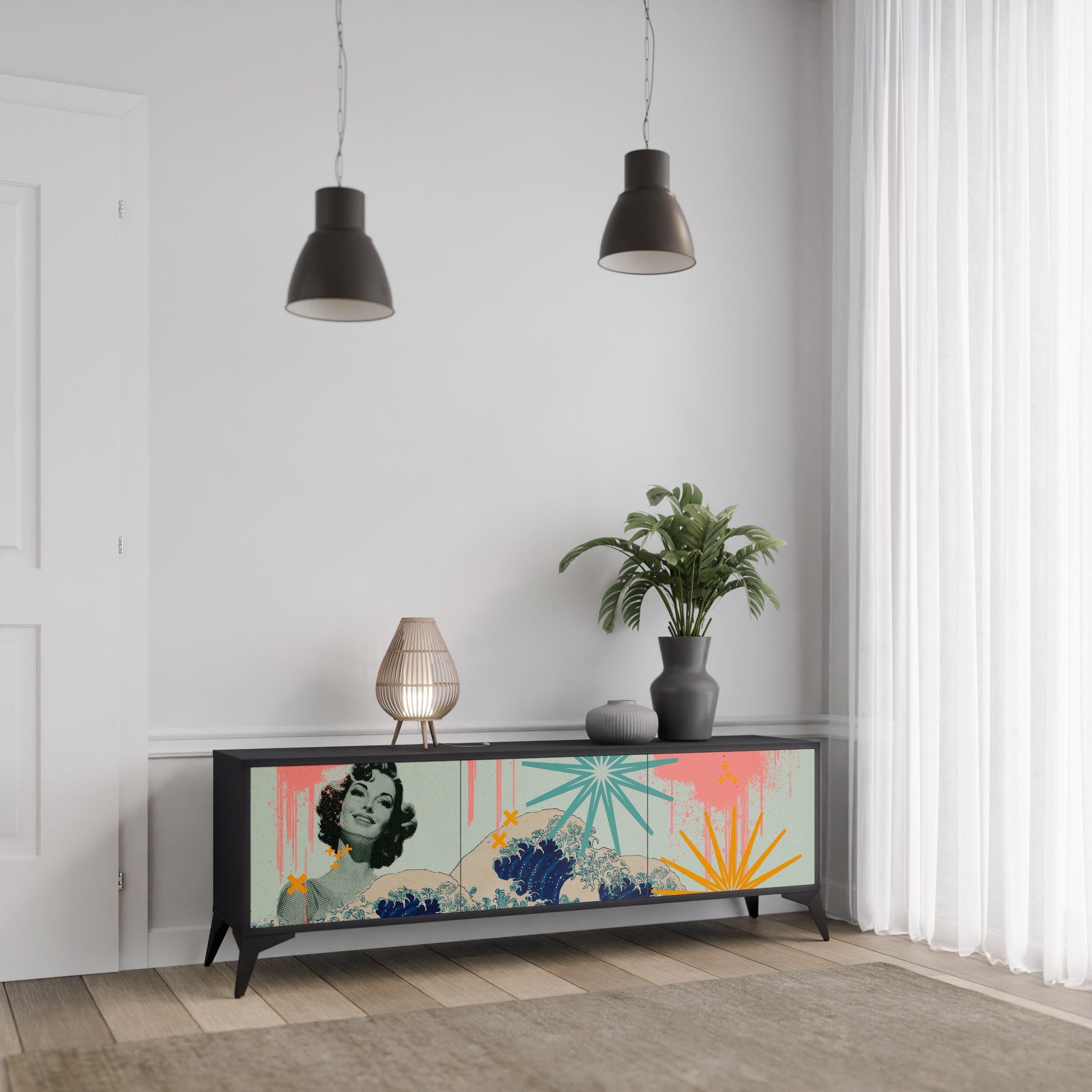 KANAGAWA BEAUTY 3-dörrars TV-bänk i svart finish